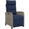 Polohovatelné zahradní křeslo s bočním stolkem polyratan [4108278] (Barva Šedá a modrá)