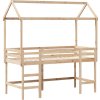 Patrová postel s žebříkem a střechou 90 x 200 cm borovice [3282150] (Barva Přírodní)