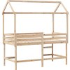 Patrová postel s žebříkem a střechou 90 x 200 cm borovice [3282150] (Barva Přírodní)