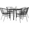 5dílný zahradní jídelní set polyratan sklo [3334598] (Barva černá a tmavě šedá)