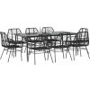 9dílný zahradní jídelní set polyratan sklo [3334442] (Barva Černá)