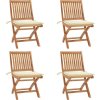 Skládací zahradní židle s poduškami 4 ks masivní teak [3072809] (Barva Krémová)
