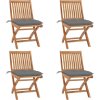 Skládací zahradní židle s poduškami 4 ks masivní teak [3072823] (Barva Šedá)