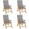 Polohovací zahradní židle s poduškami 4 ks masivní teak [3196464] (Barva Šedá)