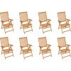Polohovací zahradní židle s poduškami 8 ks masivní teak [3072545] (Barva Modrá)