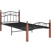 Rám postele černý kov a masivní dubové dřevo 100 x 200 cm [324905] (Barva Tmavě hnědá)