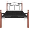 Rám postele černý kov a masivní dubové dřevo 100 x 200 cm [324905] (Barva Tmavě hnědá)