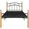 Rám postele černý kov a masivní dubové dřevo 100 x 200 cm [324905] (Barva Tmavě hnědá)
