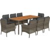 9dílný zahradní jídelní set s poduškami polyratan [3211877] (Barva Šedá)