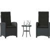 3dílný bistro set s poduškami polyratan [365177] (Barva Černá)