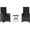 3dílný bistro set s poduškami polyratan [365177] (Barva Černá)