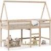 Patrová postel s žebříkem a střechou 90 x 190 cm borovice [3282108] (Barva Přírodní)