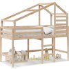 Patrová postel s žebříkem a střechou 90 x 190 cm borovice [3281991] (Barva Bílá)