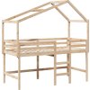 Patrová postel s žebříkem a střechou 90 x 190 cm borovice [3282069] (Barva Bílá)