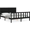 Rám postele s čelem 160 x 200 cm masivní dřevo [3192765] (Barva Černá)