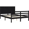 Rám postele s čelem 140 x 190 cm masivní dřevo [3194490] (Barva Černá)