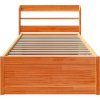 Rám postele s čelem 100 x 200 cm masivní borové dřevo [3307091] (Barva Voskově hnědá)