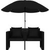 2místná zahradní pohovka podušky a slunečník polyratan [40735] (Barva Černobílý)