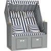 Strandkorb s polštáři polyratan a masiv a antracitový [318660] (Barva Modro-bílá)