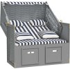 Strandkorb s polštáři polyratan a masiv a antracitový [318660] (Barva Modro-bílá)