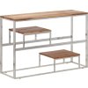 Konzolový stolek nerezová ocel a masivní pražcové dřevo [350007] (Barva Stříbrná a světle hnědá)