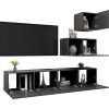 4dílný set TV skříněk dřevotříska [3078840] (Barva Černá)