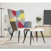 Relaxační křeslo se stoličkou patchwork textil [328198] (Barva Černá)