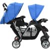 Tandemový kočárek a černý ocel [10112] (Barva Modrá)