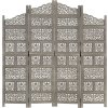 Ručně vyřezávaný 4dílný paraván 160x165 masivní mangovník [285328] (Barva Šedá)