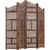 Ručně vyřezávaný 4dílný paraván 160x165 masivní mangovník [285328] (Barva Šedá)