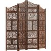 Ručně vyřezávaný 4dílný paraván 160x165 masivní mangovník [285328] (Barva Šedá)
