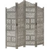 Ručně vyřezávaný 4dílný paraván 160x165 masivní mangovník [285328] (Barva Šedá)