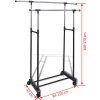 Nastavitelný stojan na oblečení 4 kolečka 2 šatní tyče [50212] (Barva Černá)