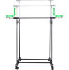 Nastavitelný stojan na oblečení 4 kolečka 2 šatní tyče [50212] (Barva Černá)
