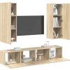 4dílný set TV skříněk dřevotříska [3078771] (Barva Černá)