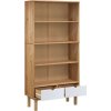 Knihovna OTTA se 2 zásuvkami masivní borové dřevo [351305] (Barva Hnědá a bílá)