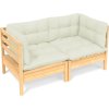 2místná zahradní pohovka s krémovými poduškami masivní borovice [3096010] (Barva Hnědá a krémová)