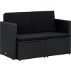 2místná zahradní pohovka s poduškami polyratan [45784] (Barva Černá)