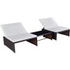 Zahradní lehátka 2 ks se stolkem polyratan [43068] (Barva Hnědá a bílá)