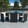 3dílný bistro set s poduškami polyratan [42484] (Barva Černá)