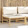 Zahradní středová pohovka s krémově mi poduškami bambus [313146] (Barva Bílá)