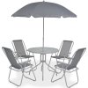 6dílný zahradní jídelní set ocel a textilen [43785] (Barva Šedá)