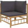 Zahradní rohové pohovky s tmavě šedými poduškami 2 ks bambus [3155182] (Barva polštáře Krémová)