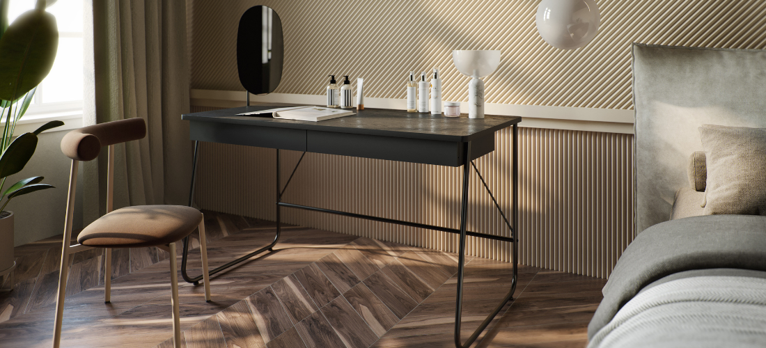 modulární pracovní a toaletní stůl matcg v moderním interiéru