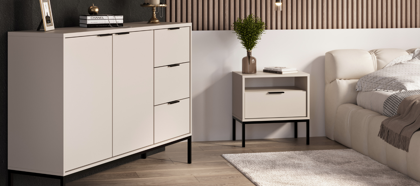 Kolekce Austin - moderní nábytek z lamina s kovovými nohami ve zlaté a černé barvě, sleva 20% do konce roku