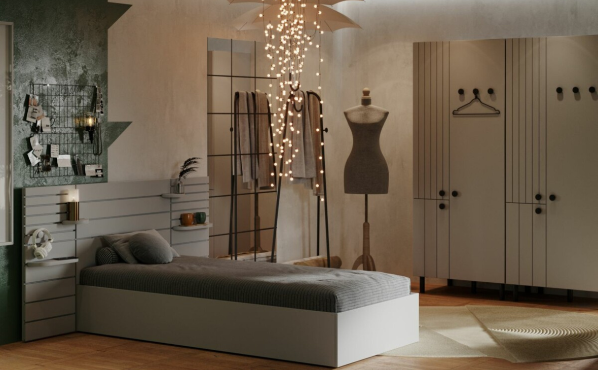 modulární dětský a studentský pokoj match  v šedém a modrošedém odstínu