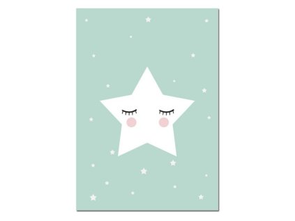 plakát blue star modrá hvězda na bílém pozadí 30x40