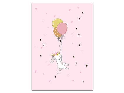plakát zajíček s balónky růžový