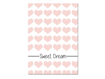 plakát sweet dream růžová srdíčka na bílém pozadí