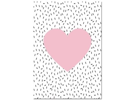 růžové srdce na bílém plakátu s černými čárkami